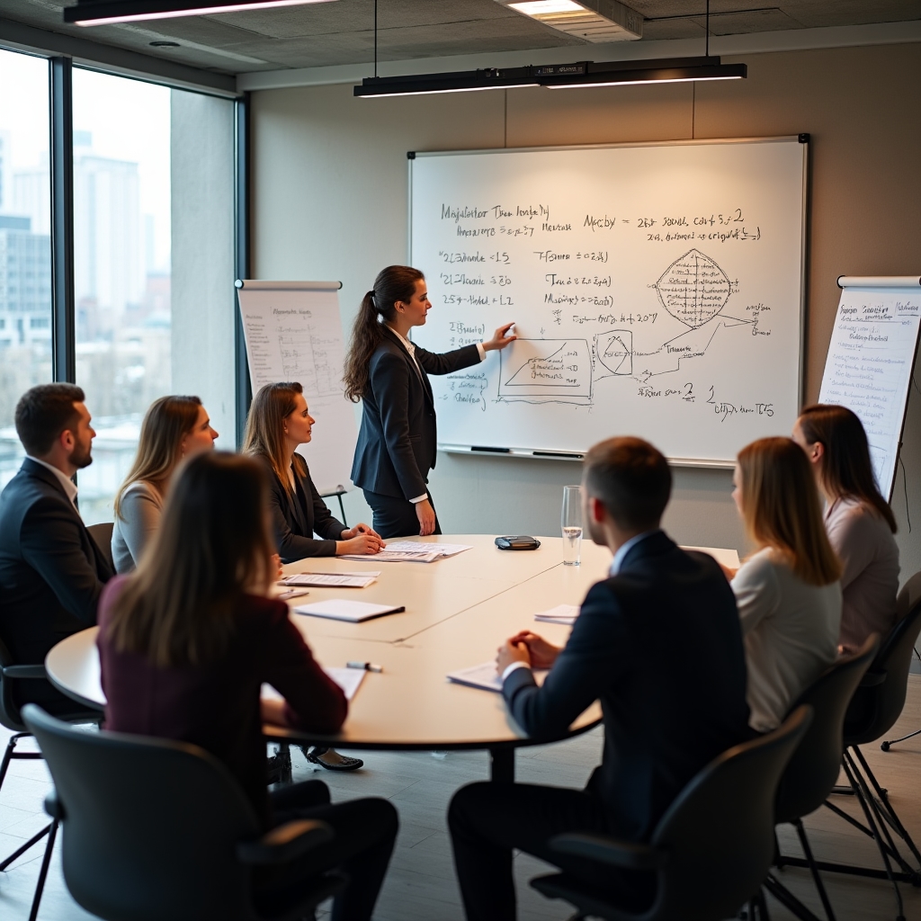 Группа менеджеров по продажам на обучающем воркшопе